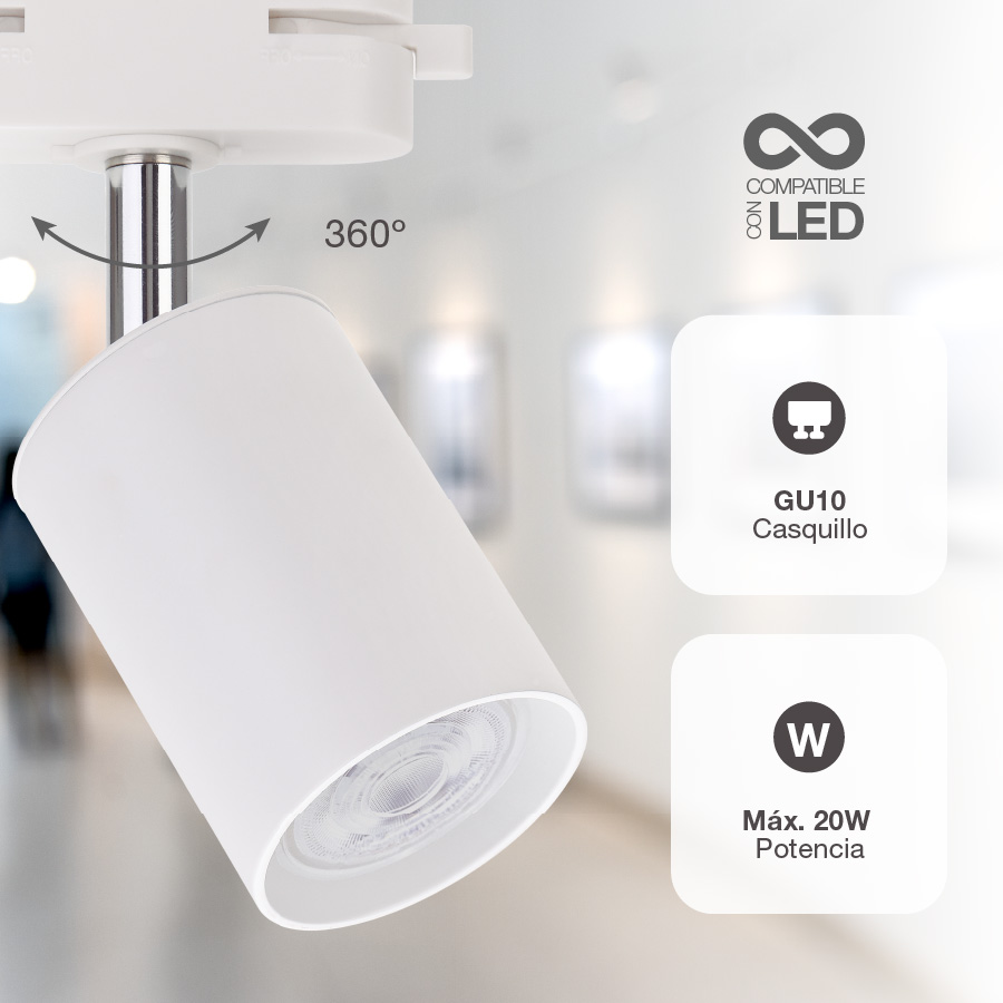 Foco carril monofásico GU10 Blanco