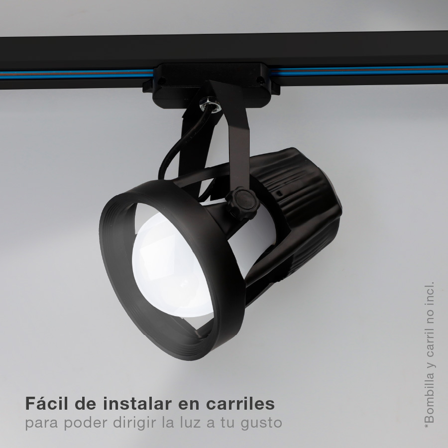 Foco carril monofásico tipo jaula E27 Negro
