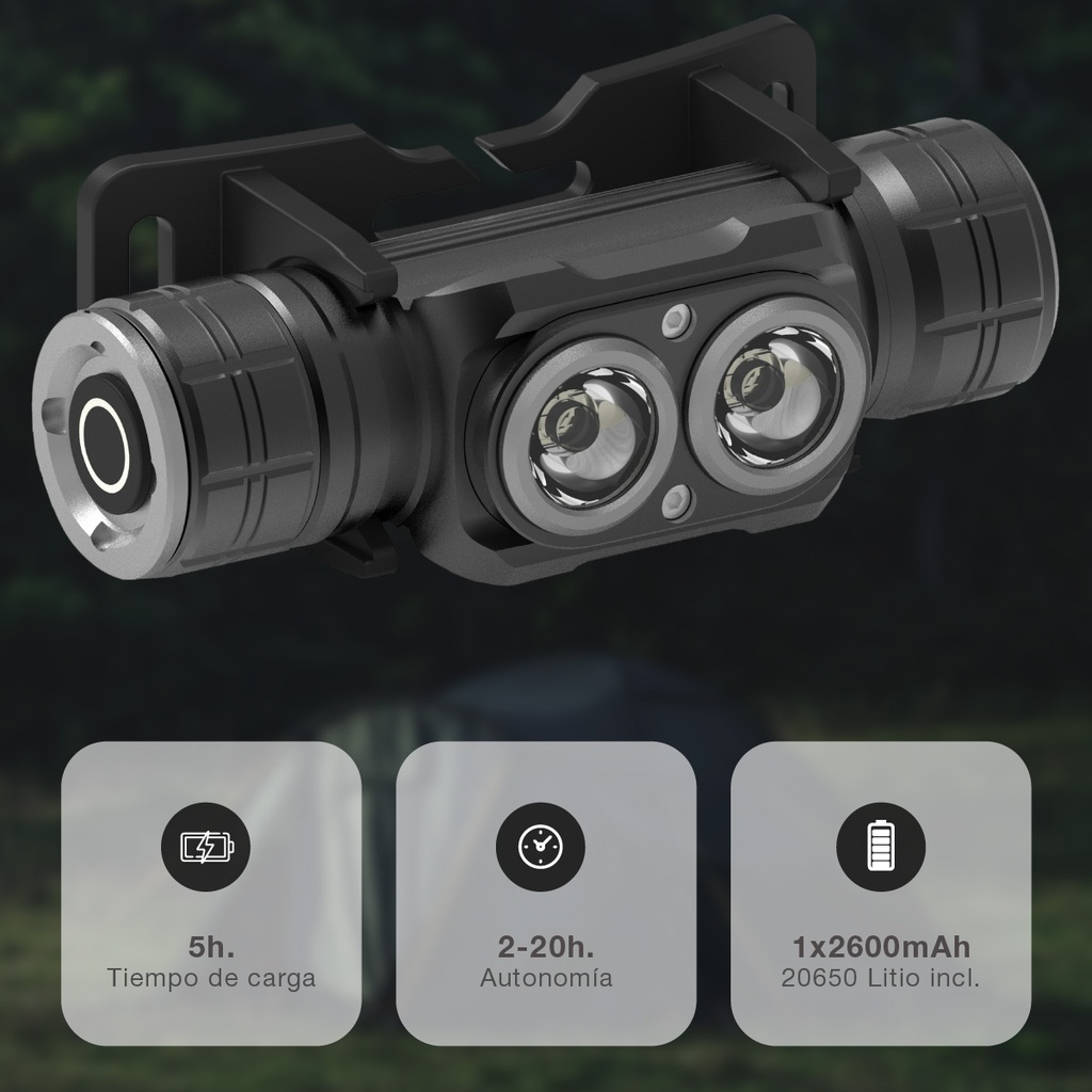 Linterna LED de cabeza recargable USB 40W 3000lm