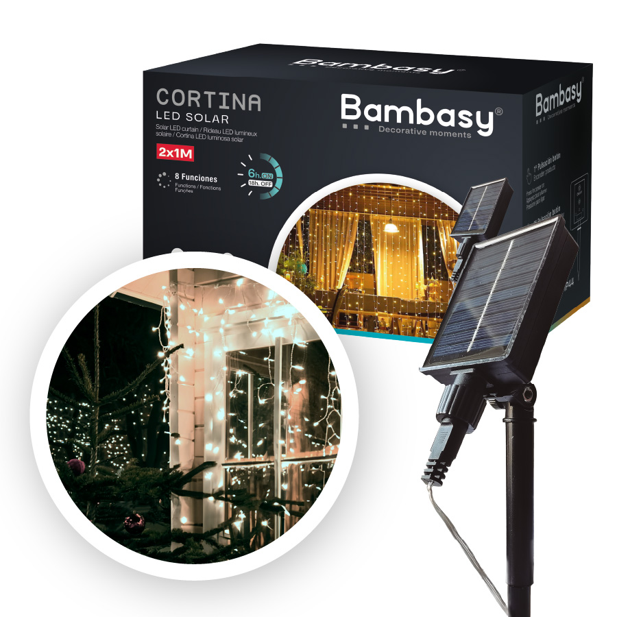 Cortina LED luminosa solar 2x1M Luz fría