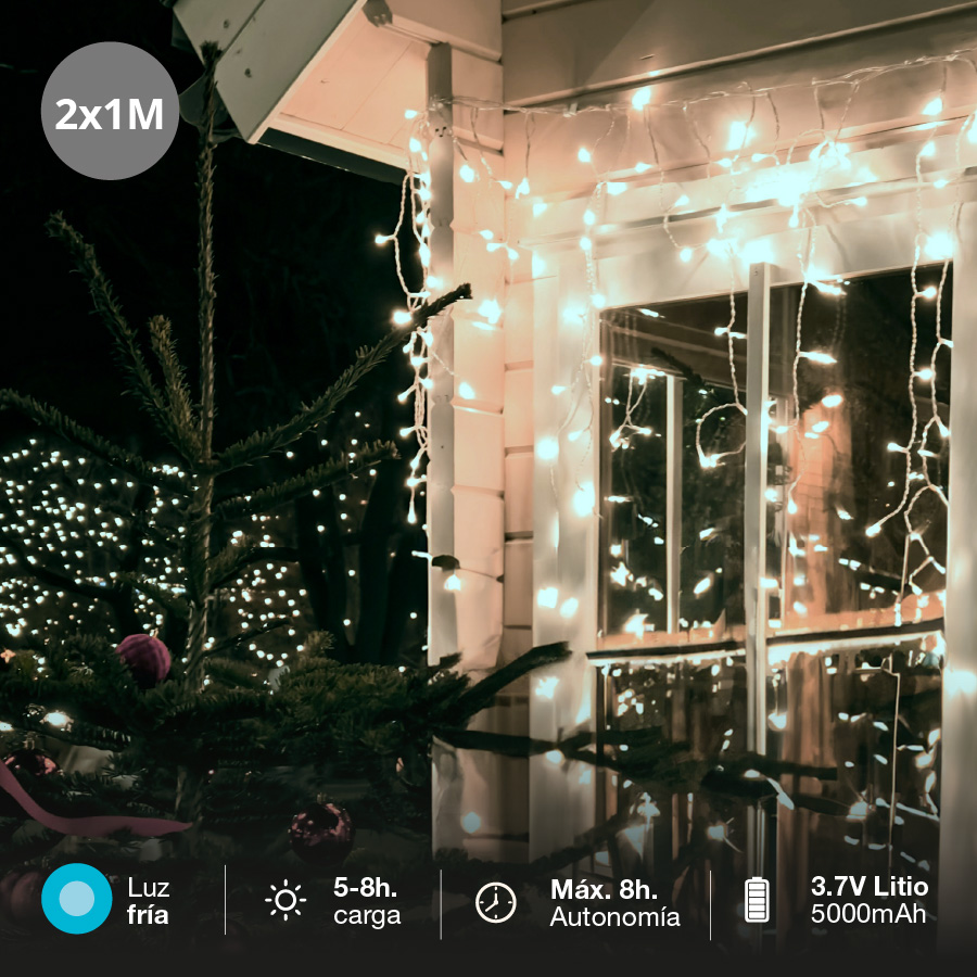 Cortina LED luminosa solar 2x1M Luz fría