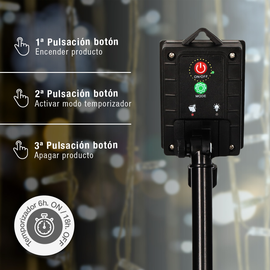 Cortina LED luminosa solar 2x1M Luz fría