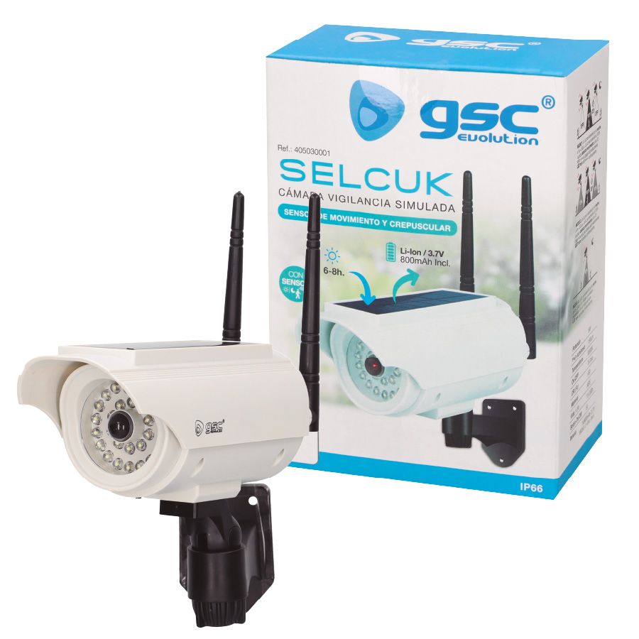 Cámara vigilancia simulada solar Selcuk con sensor de movimiento y mando IP66 