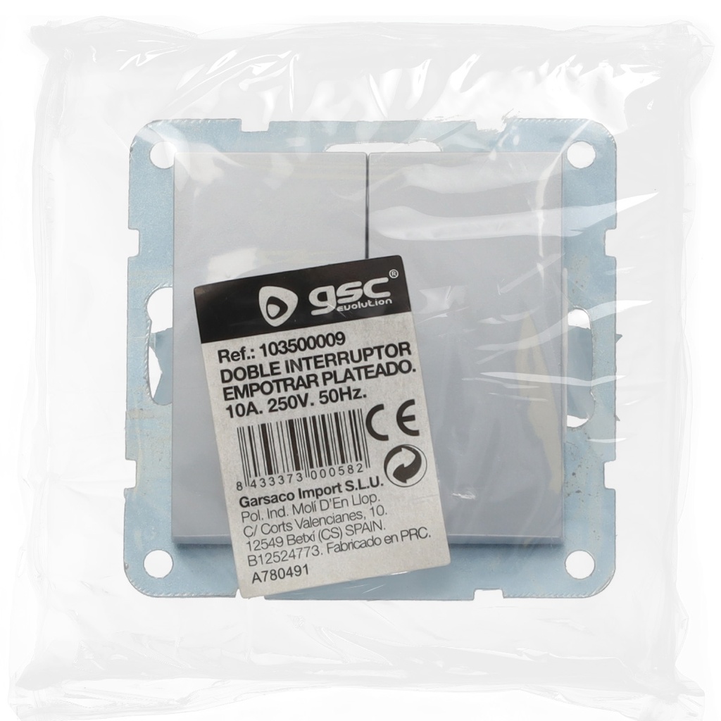 Doble conmutador empotrable Iota Plata