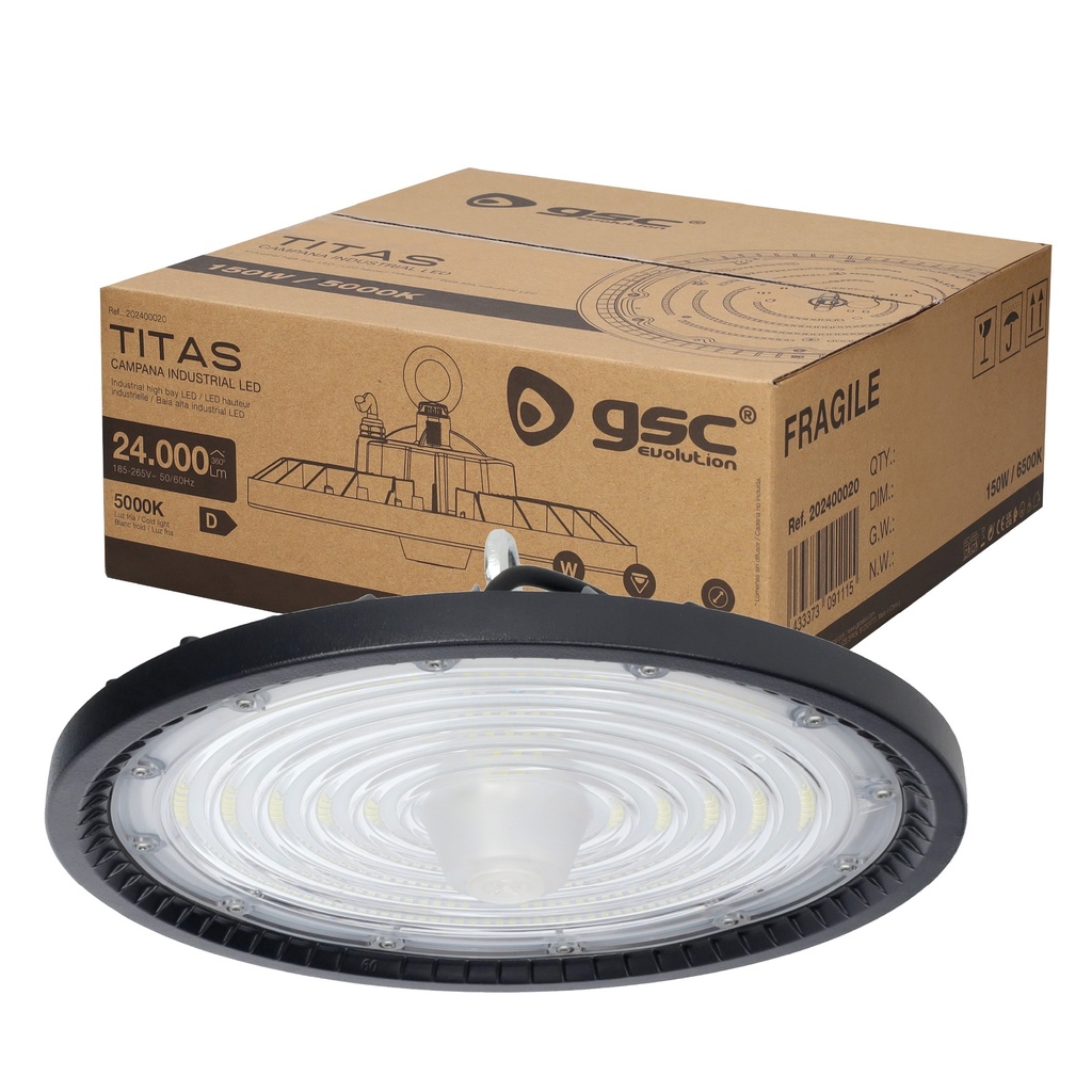 Campana industrial LED Titas 150W 60-90-120º 5000K