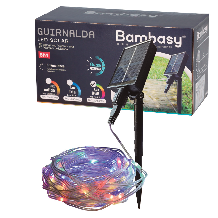 Guirnalda LED solar 5M 8 funciones RGB