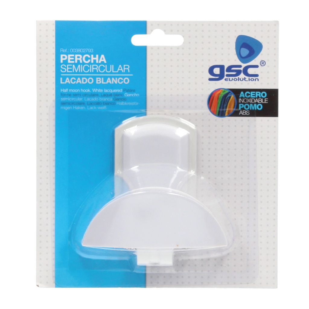 Percha acero inox.+ pomo abs blanco 45x84mm