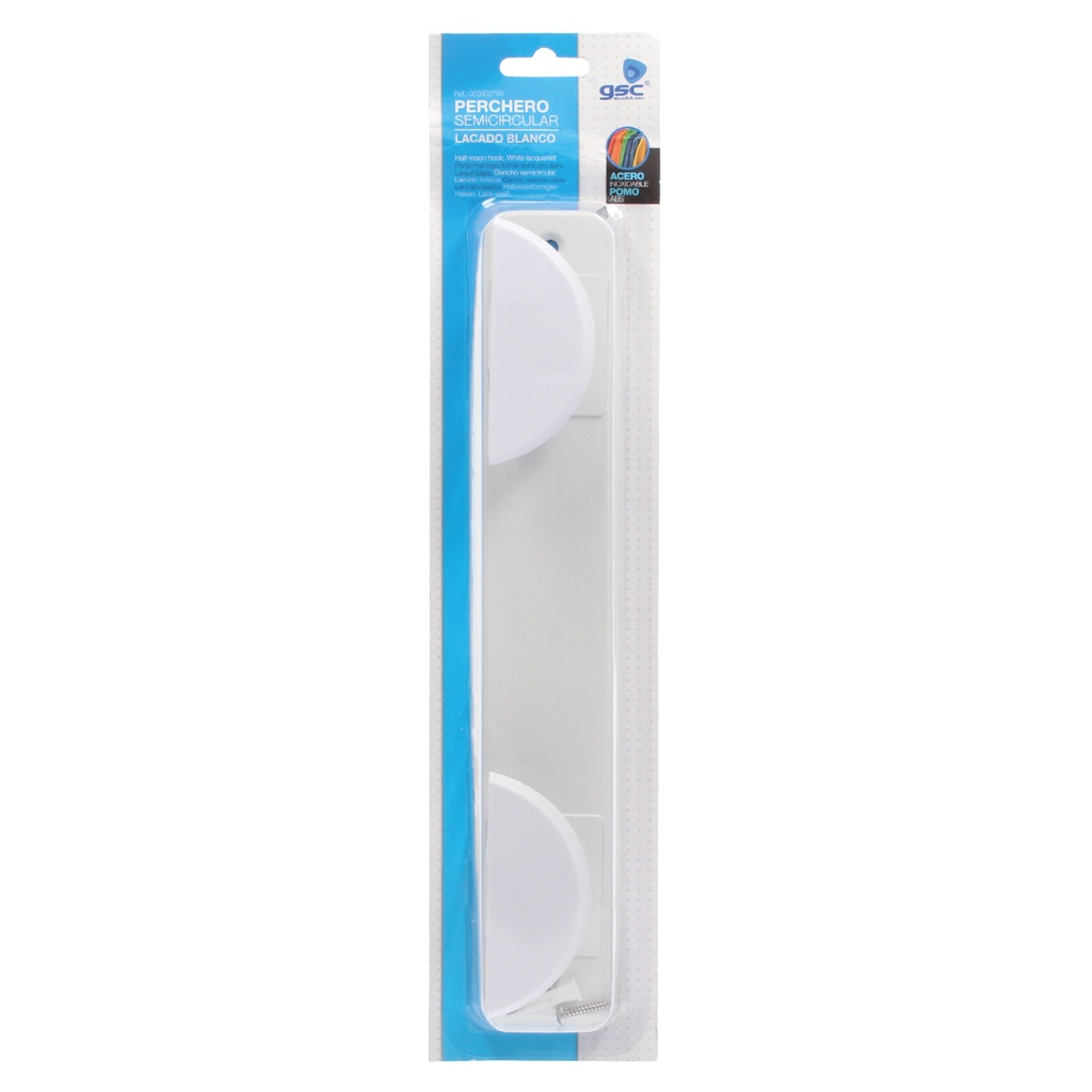 Percha acero inox.+ doble pomo abs blanco 280x50mm
