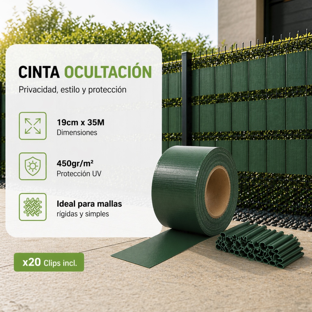Cinta ocultación 19cmx35M 450g Verde