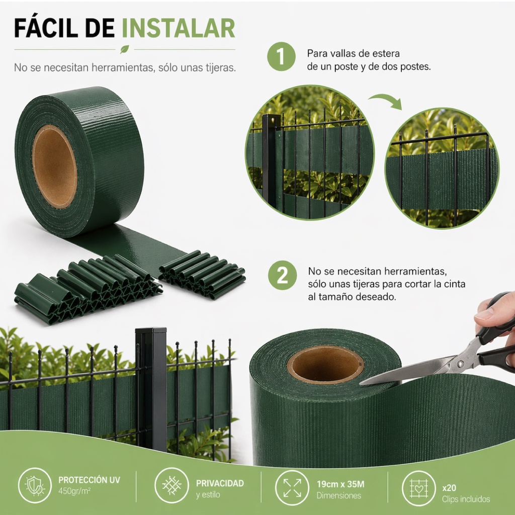 Cinta ocultación 19cmx35M 450g Verde