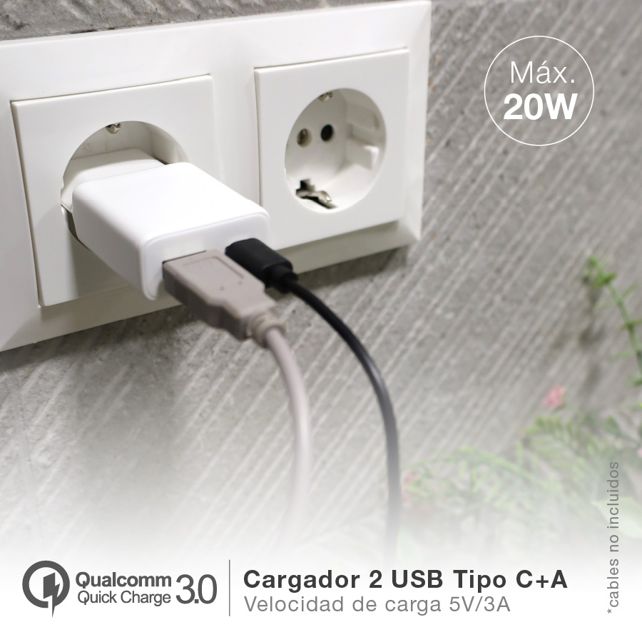 Cargador ultrafino USB C + A