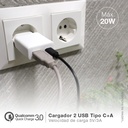 Cargador ultrafino USB C + A