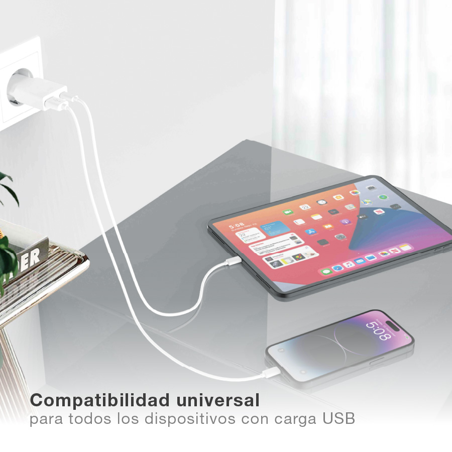 Cargador ultrafino USB C + A