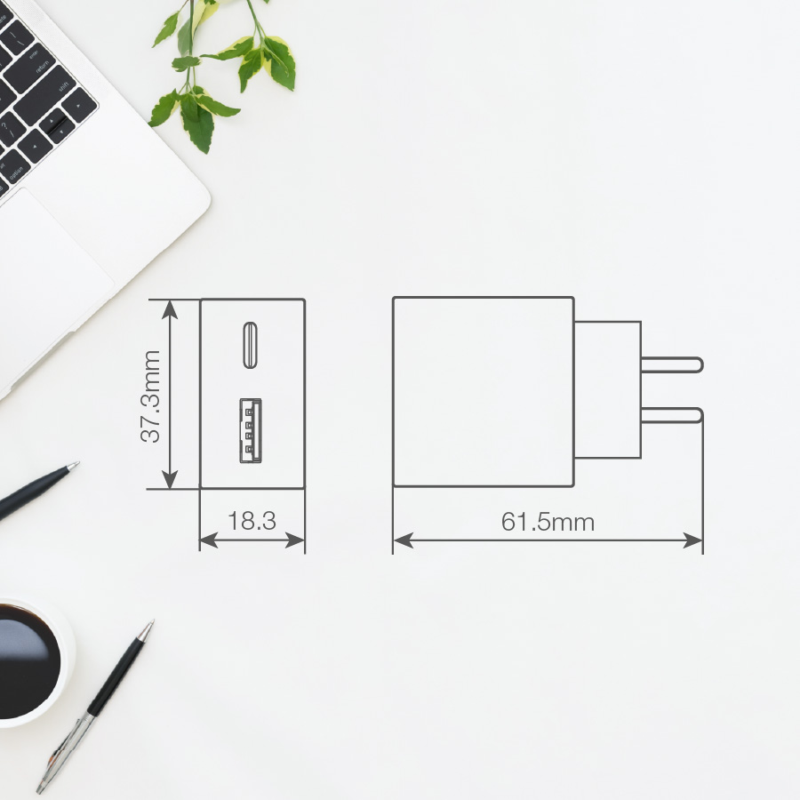 Cargador ultrafino USB C + A