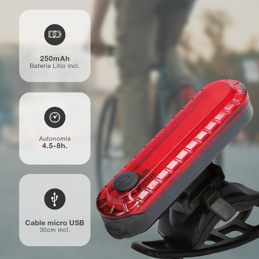 Set luces bicicleta LED recargable USB impermeable delantera y trasera