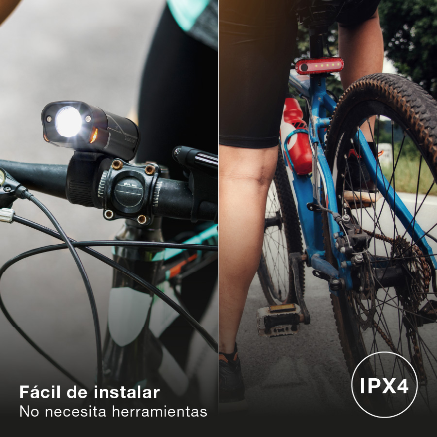 Set luces bicicleta LED recargable USB impermeable delantera y trasera