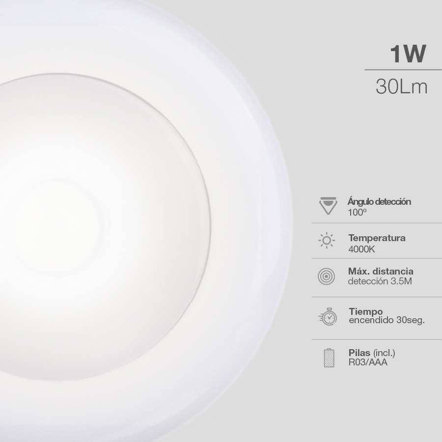 Luz de armario LED Kisang con sensor movimiento 3xAAA 1W 30lm 4000K - 12u caja exp
