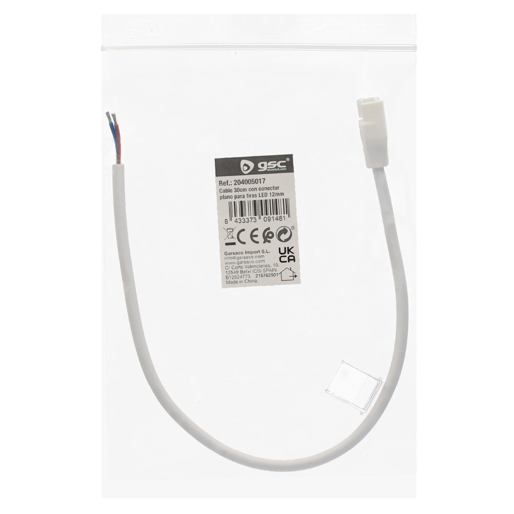 Cable 30cm con conector plano para tiras LED 12mm 