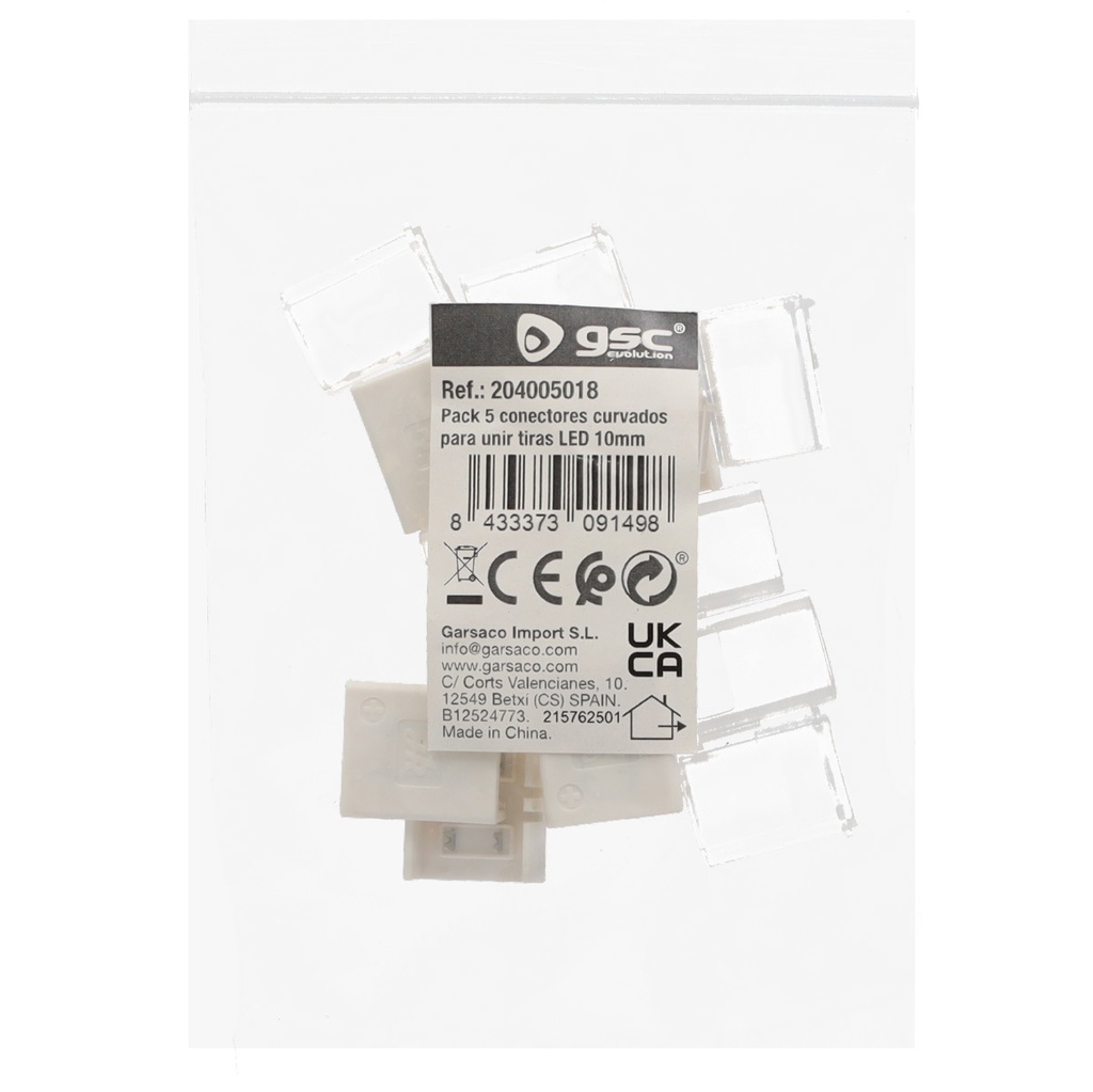 Pack 5 conectores curvados para unir tiras LED 10mm 