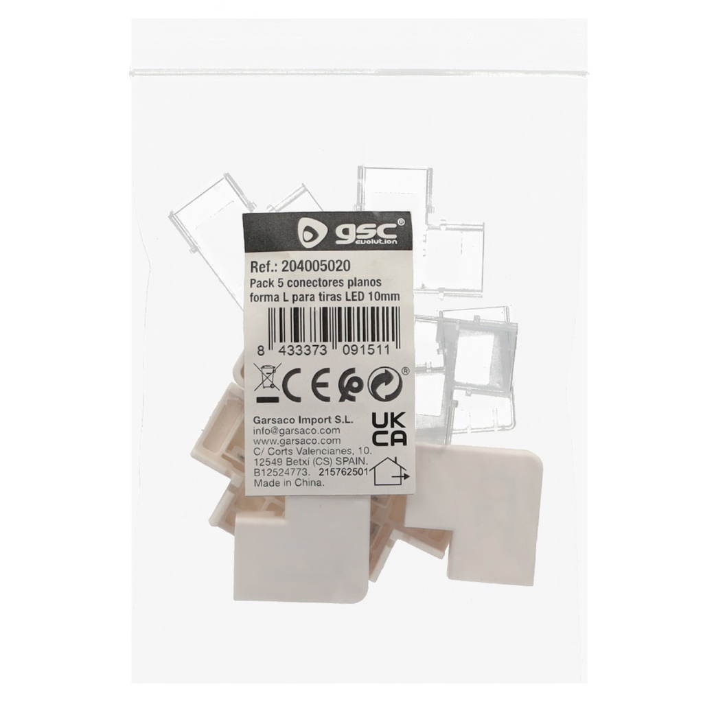 Pack 5 conectores planos forma L para unir tiras LED 10mm 