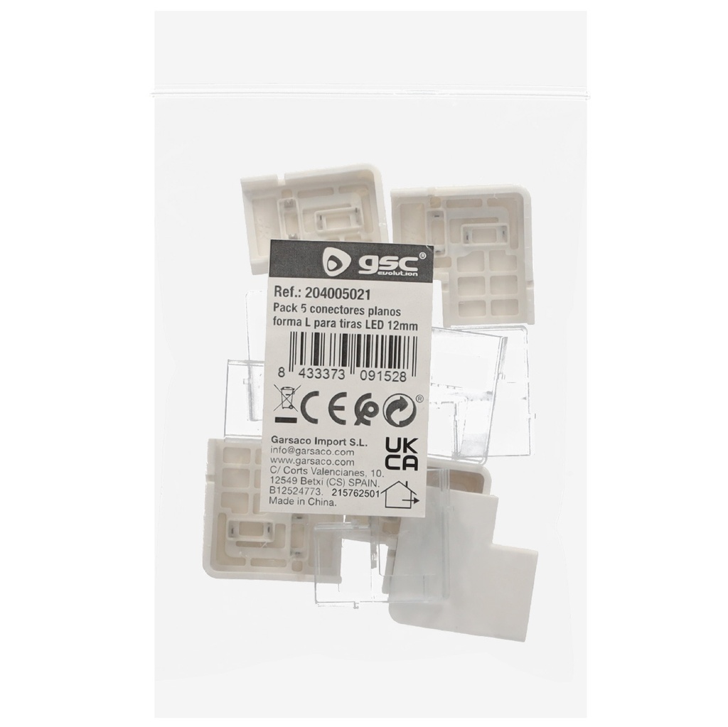 Pack 5 conectores planos forma L para unir tiras LED 12mm 
