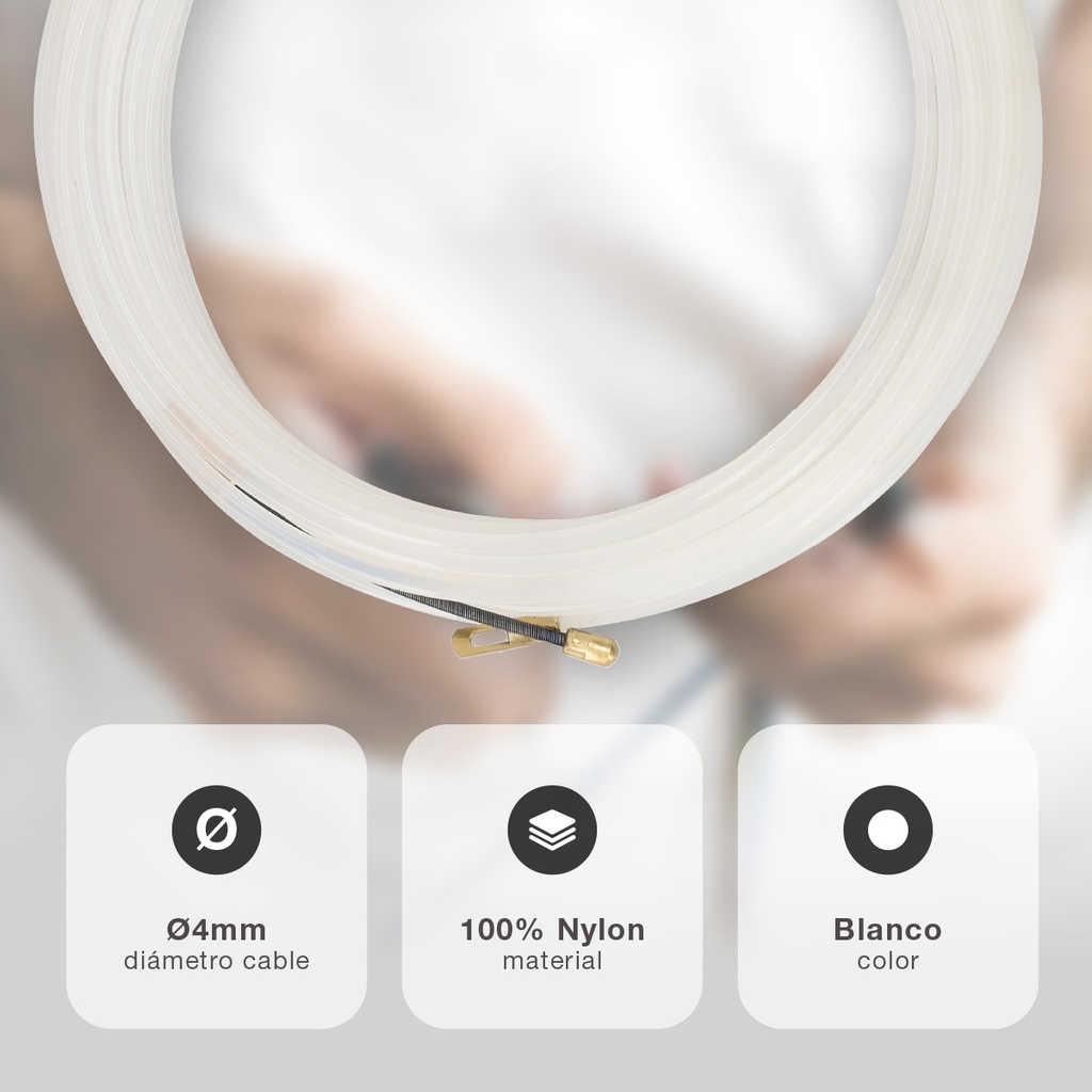 Guía pasacables 100% nylon 4mm 10M Blanco