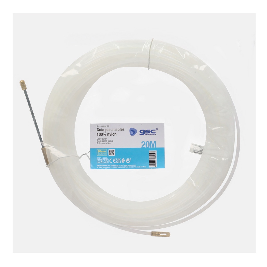Guía pasacables 100% nylon 4mm 15M Blanco