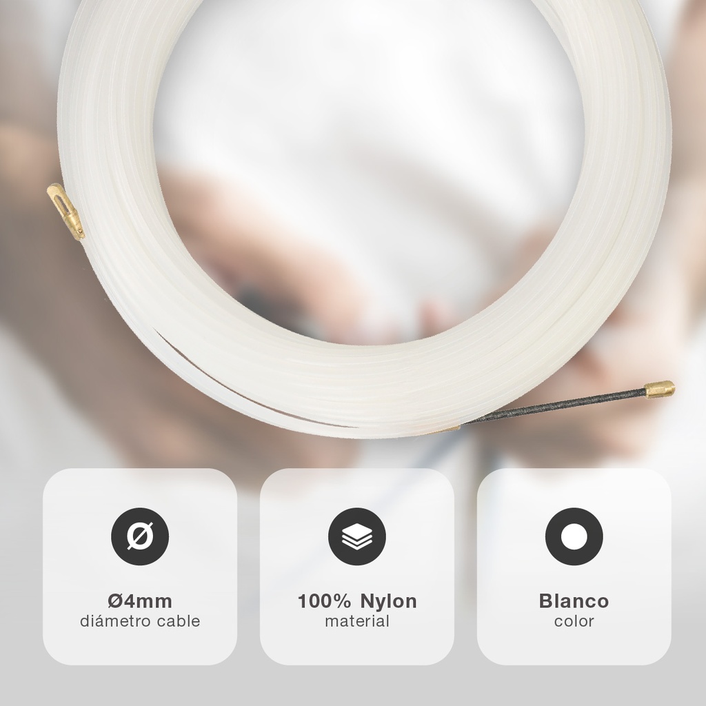 Guía pasacables 100% nylon 4mm 20M Blanco