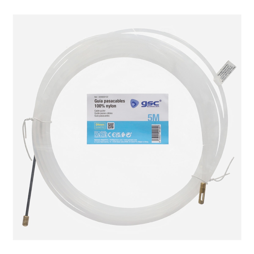 Guía pasacables 100% nylon 4mm 5M Blanco
