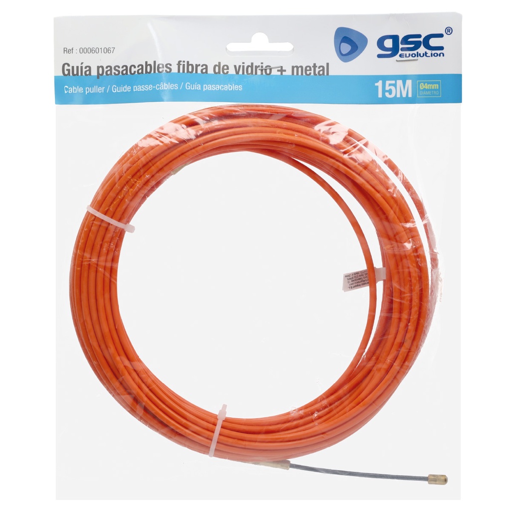 Guía pasacables fibra vidrio + metal 4mm 15M Naranja