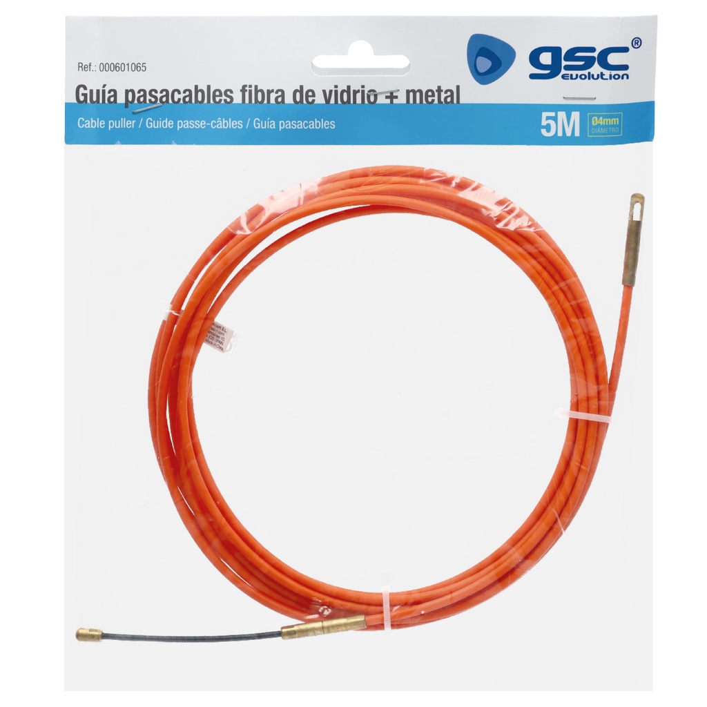 Guía pasacables fibra vidrio + metal 4mm 5M Naranja