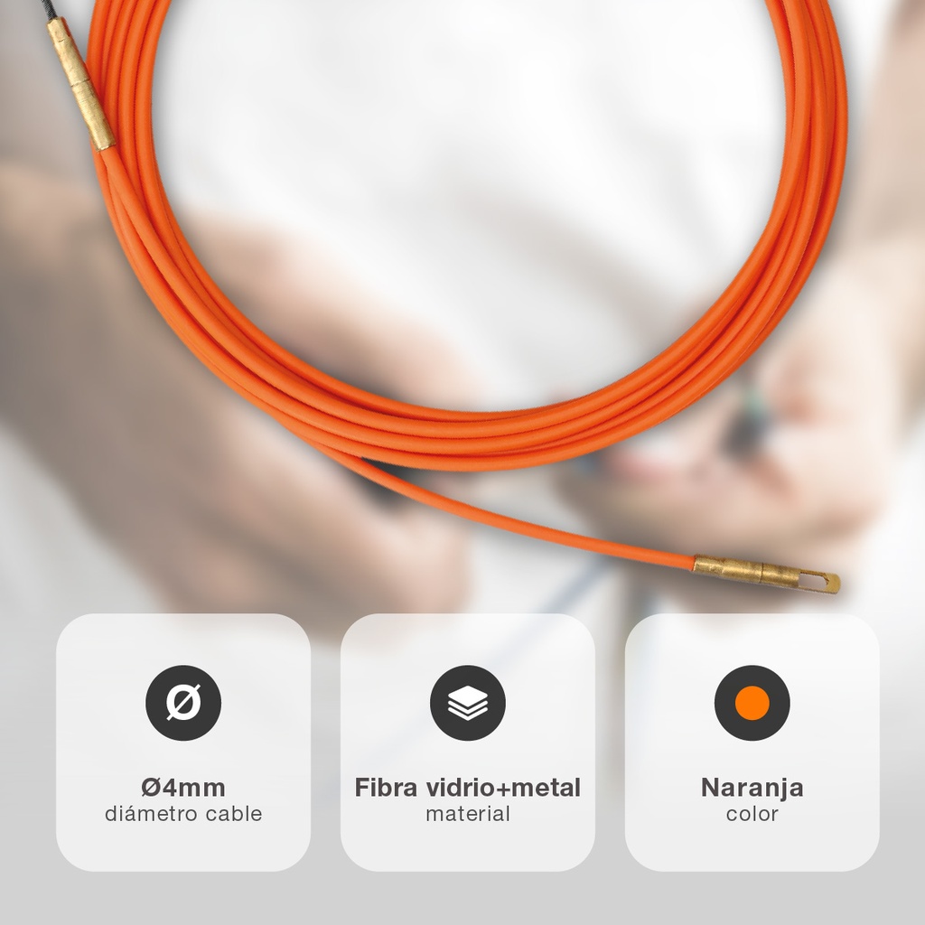 Guía pasacables fibra vidrio + metal 4mm 5M Naranja