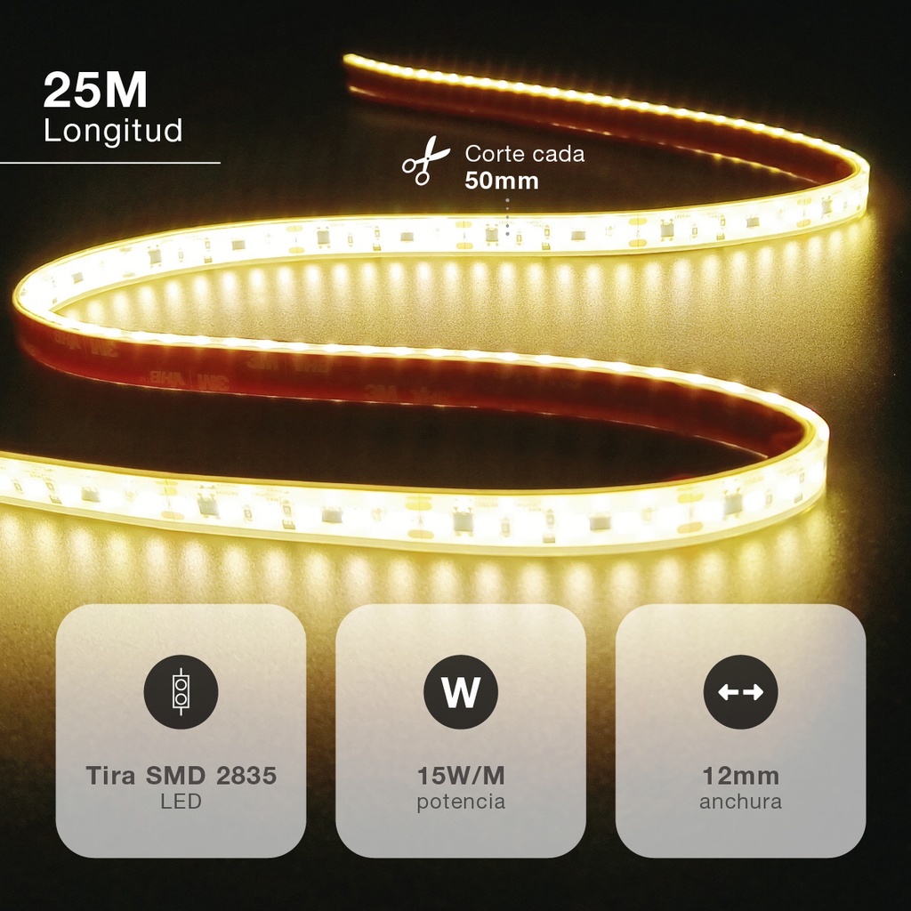 Rollo 25M tira LED 15W/M 4000K IP65 230V regulable 