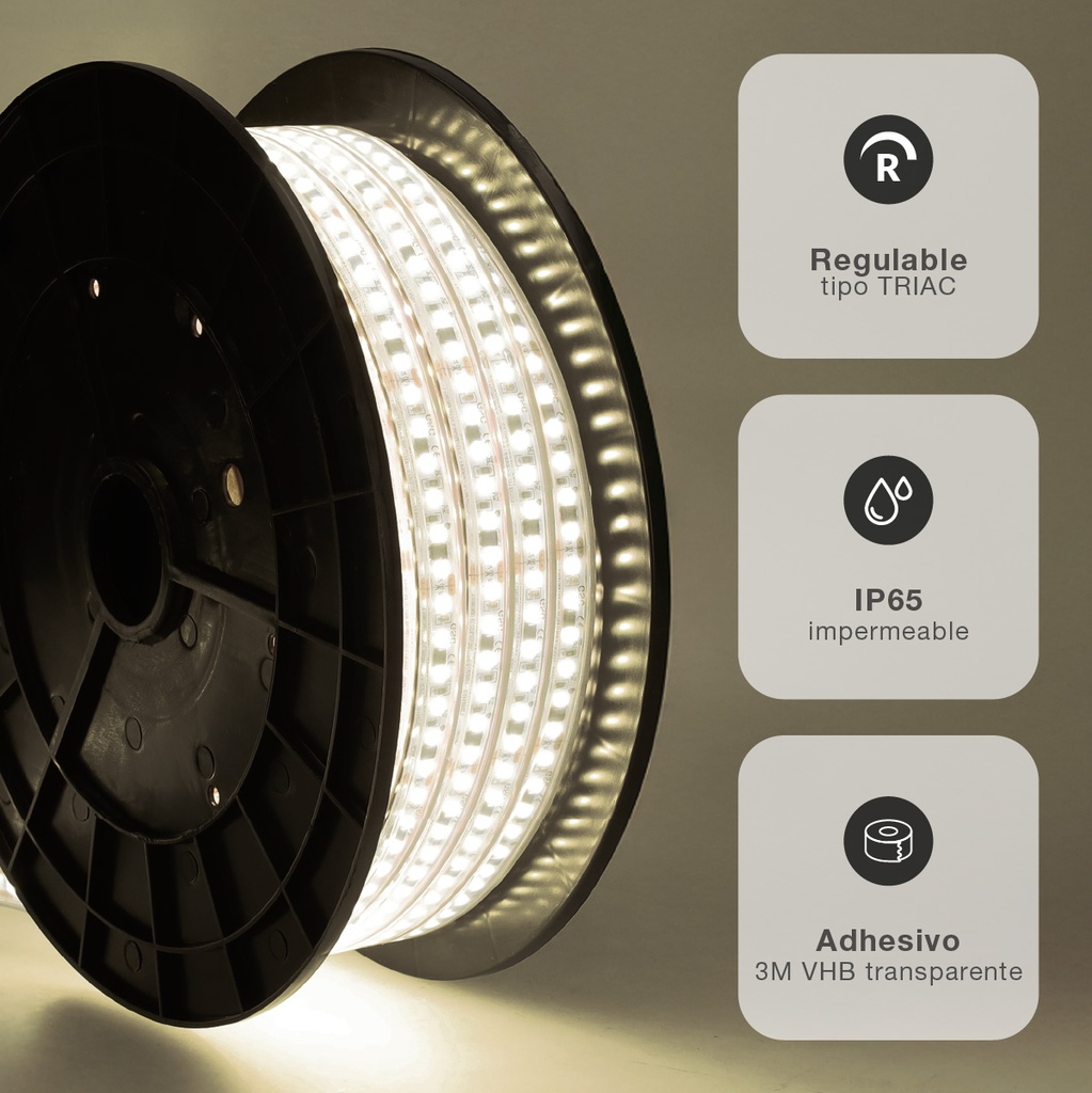 Rollo 25M tira LED 15W/M 4000K IP65 230V regulable 