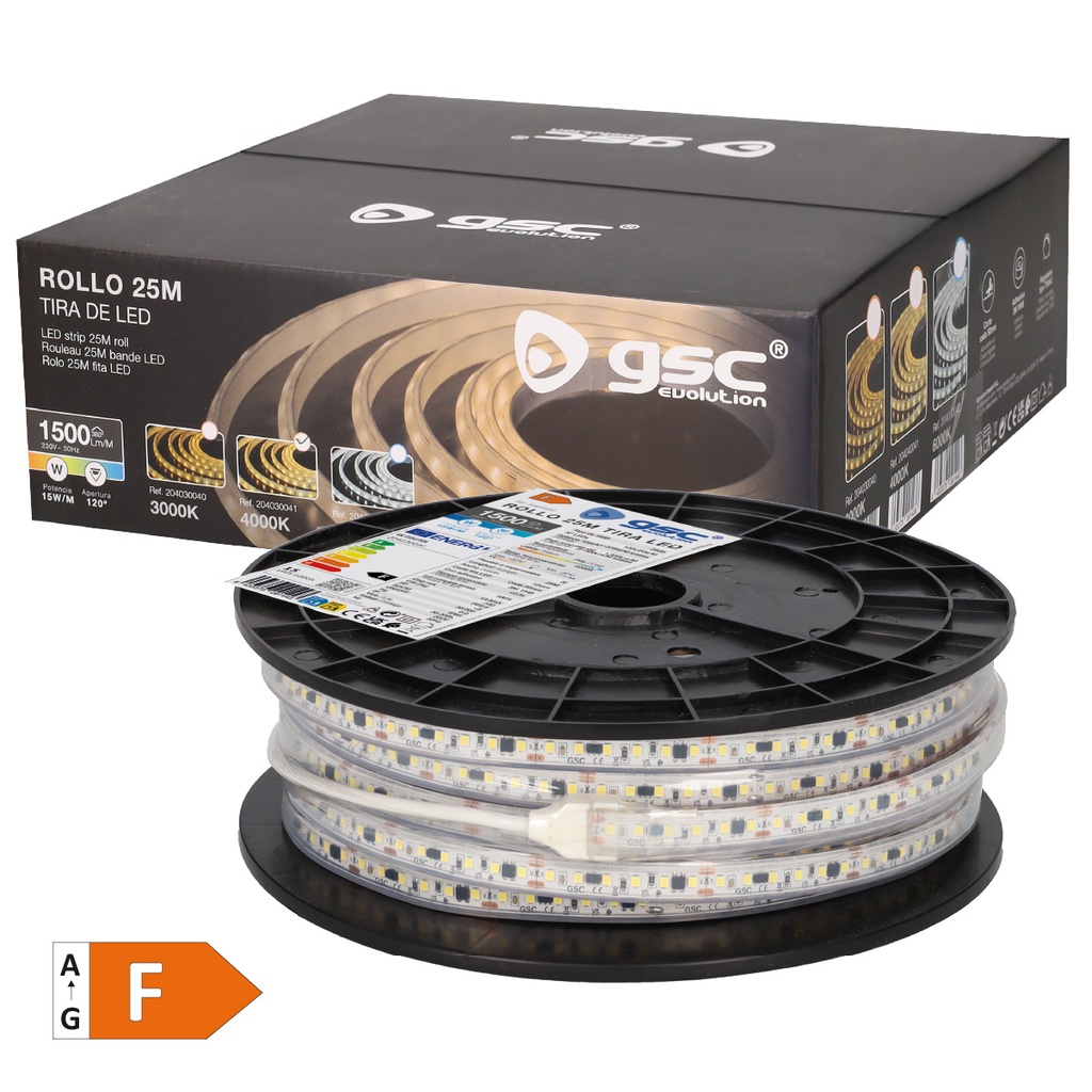 Rollo 25M tira LED 15W/M 6000K IP65 230V regulable 