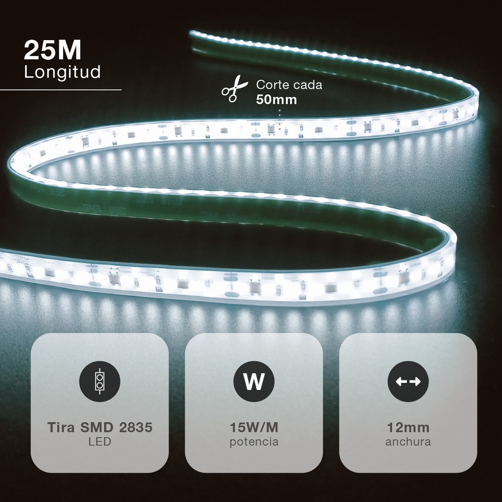 Rollo 25M tira LED 15W/M 6000K IP65 230V regulable 