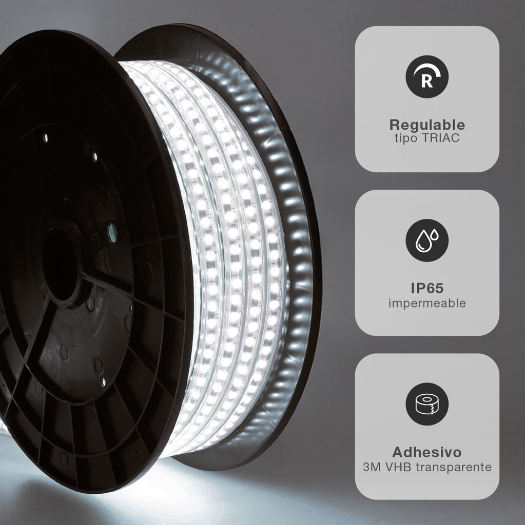 Rollo 25M tira LED 15W/M 6000K IP65 230V regulable 