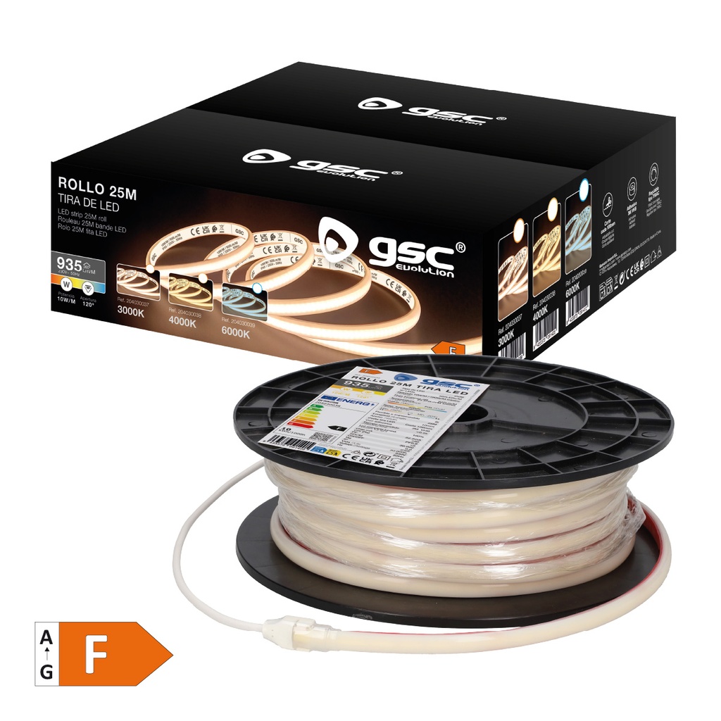Rollo 25M tira LED COB 10W/M 4000K IP65 230V regulable 