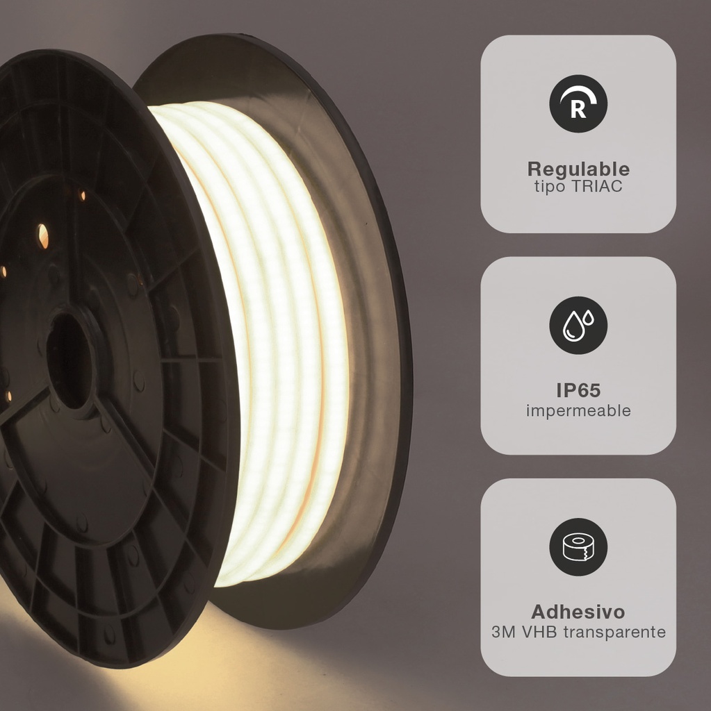 Rollo 25M tira LED COB 10W/M 4000K IP65 230V regulable 