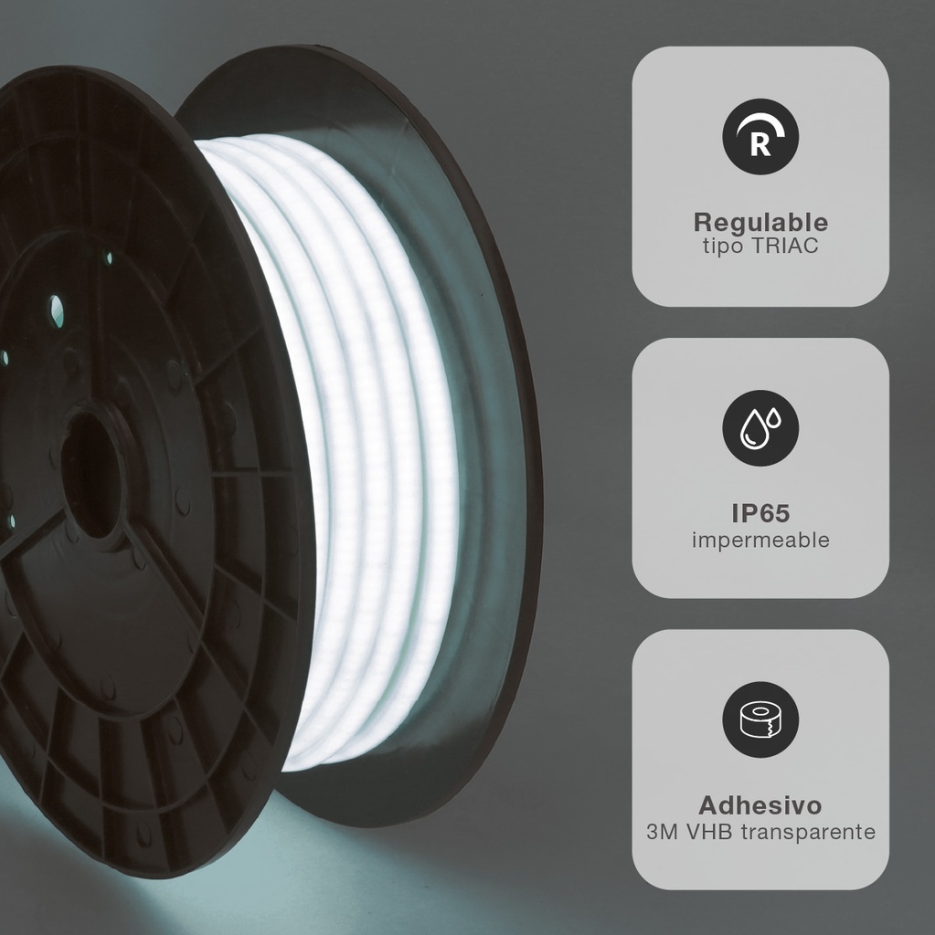 Rollo 25M tira LED COB 10W/M 6000K IP65 230V regulable 