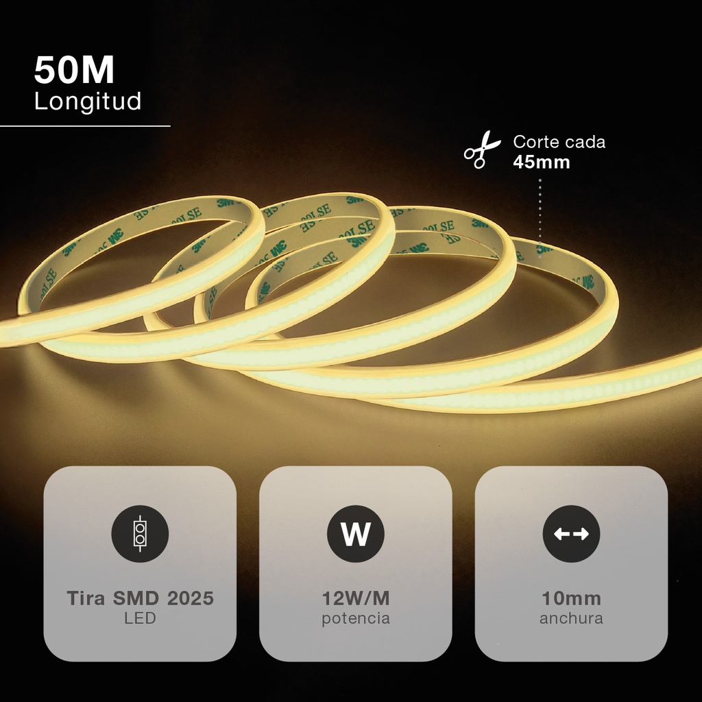 Rollo 50M tira LED 12W/M 4000K IP65 230V regulable 