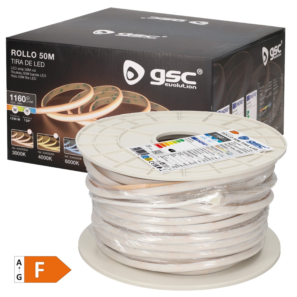 Rollo 50M tira LED 12W/M 6000K IP65 230V regulable 