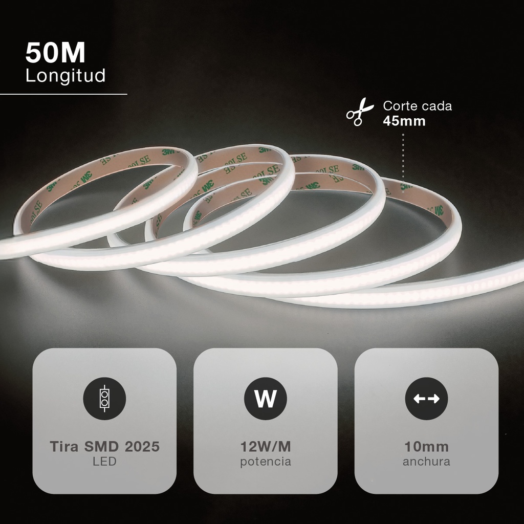 Rollo 50M tira LED 12W/M 6000K IP65 230V regulable 
