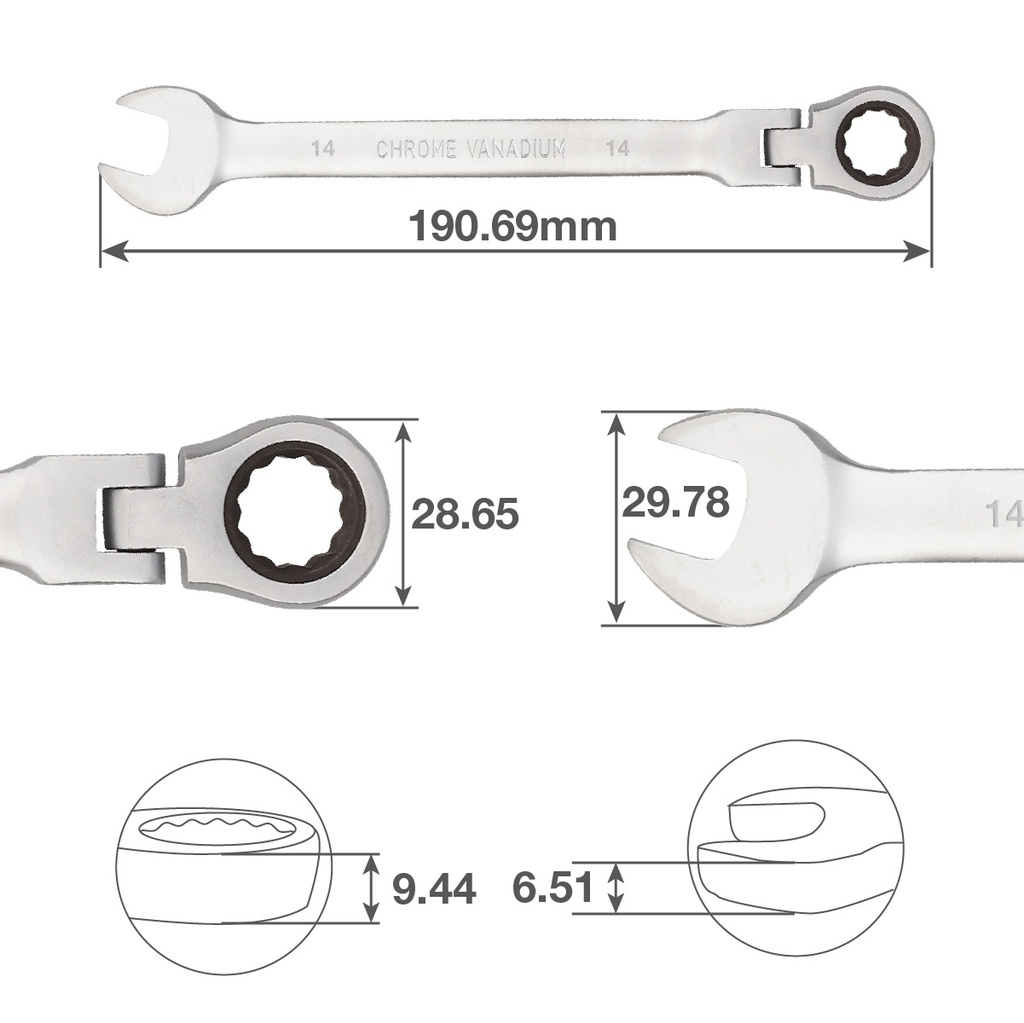 Llave combinada con carraca CR-V 14mm