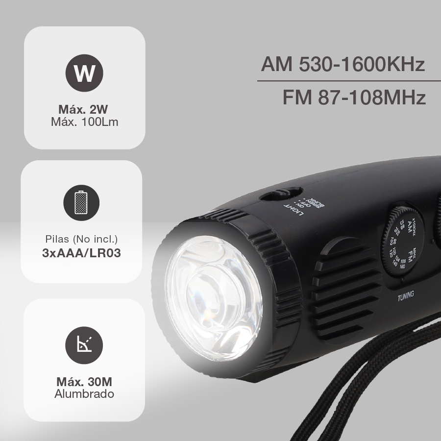 Radio con linterna LED 3xAAA 100lm