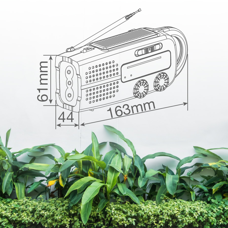 Radio con linterna LED dinamo, solar y recargable USB powerbank 3xAAA 150Lm
