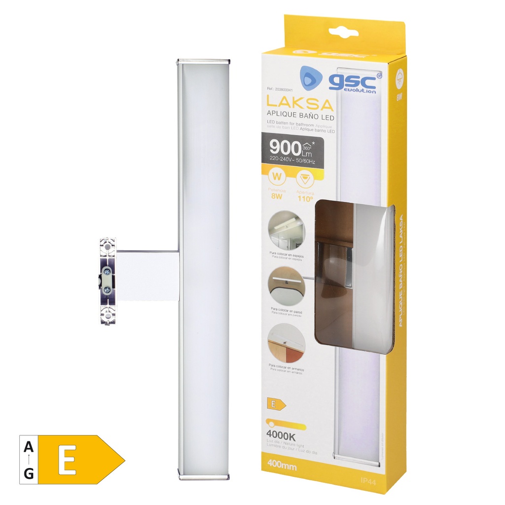 Aplique baño LED Laksa 8W 4000K IP44 Níquel