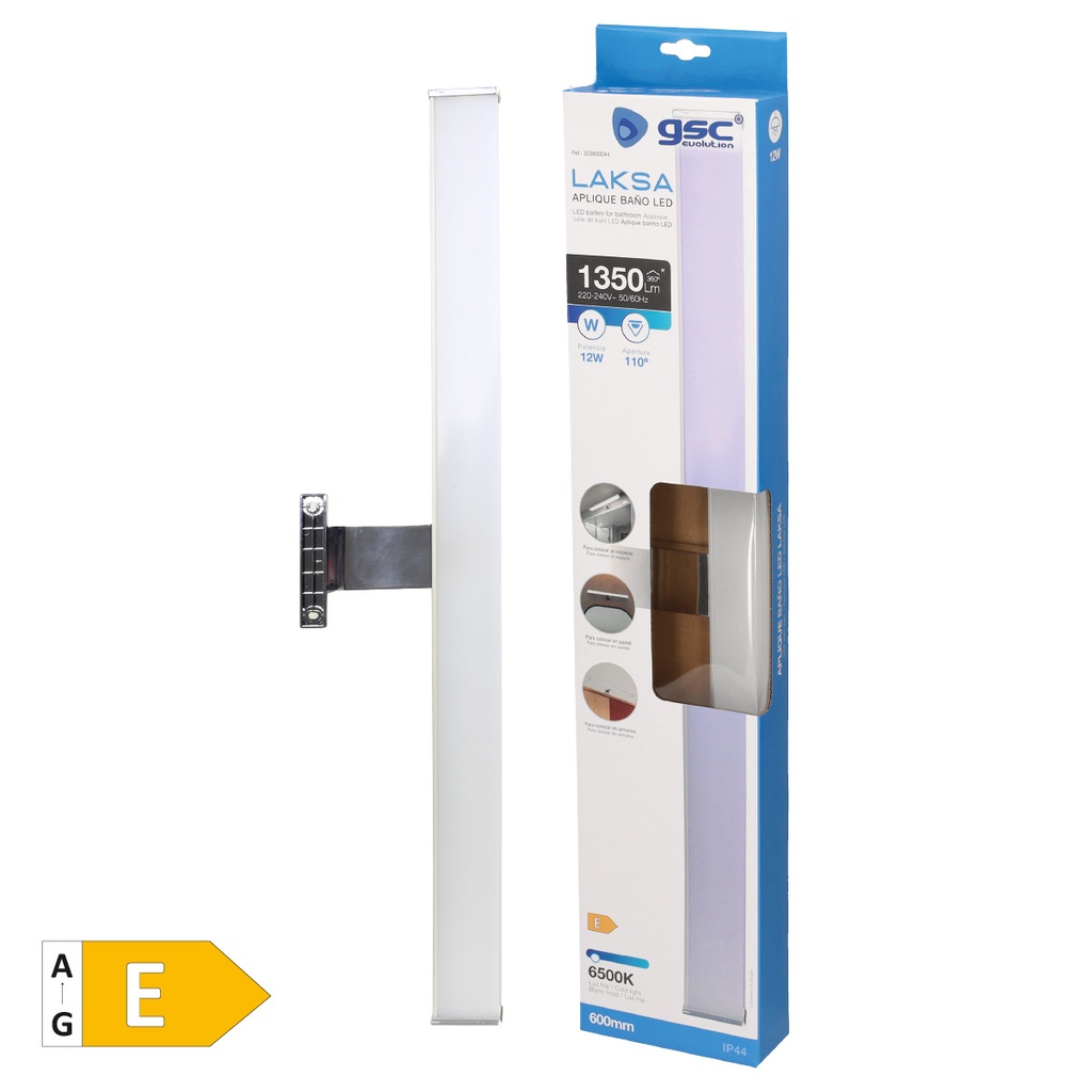 Aplique baño LED Laksa 12W 6500K IP44 Níquel