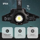 Linterna LED de cabeza con zoom recargable USB 60W + 1,2W
