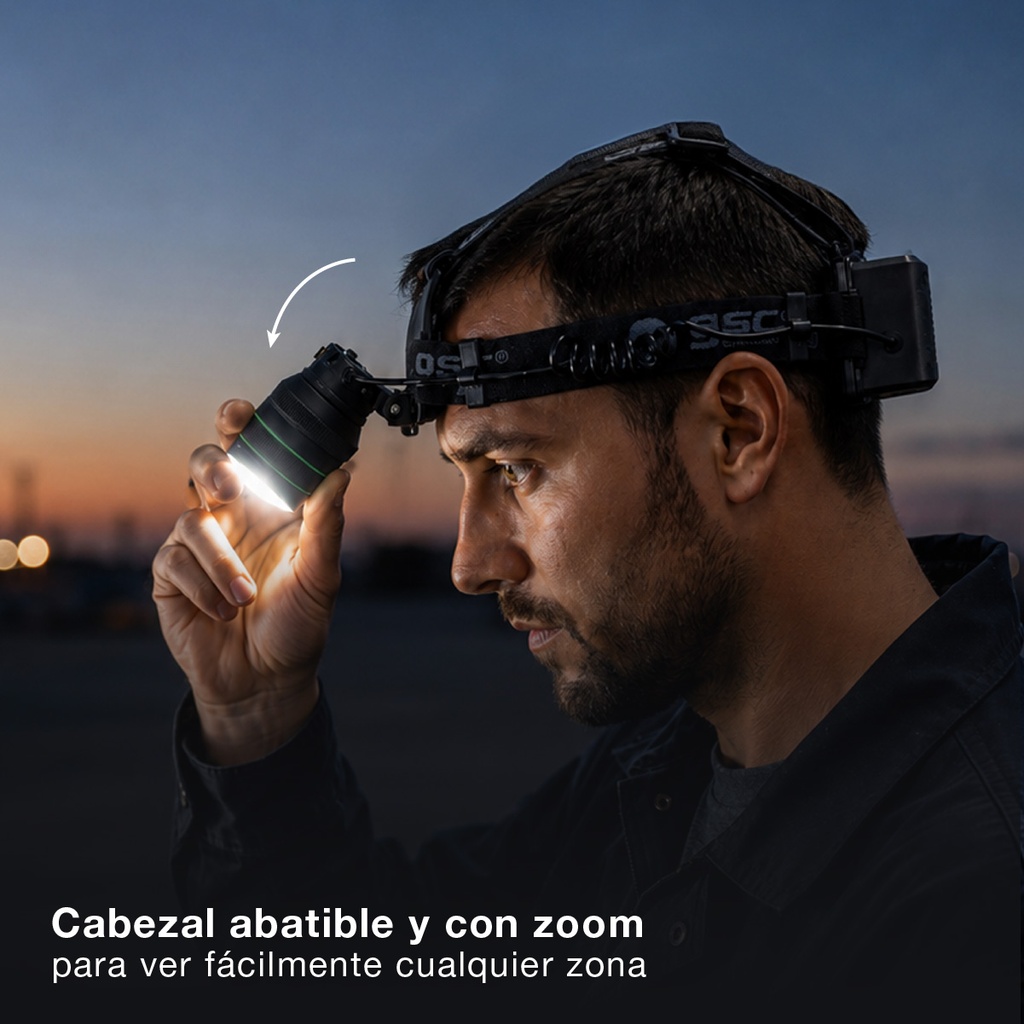 Linterna LED de cabeza con zoom recargable USB 60W + 1,2W